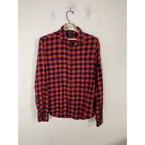J Crew Mens Shirt Large Plaid Flannel Long Sleeve Button Up Cabincore Red Blue